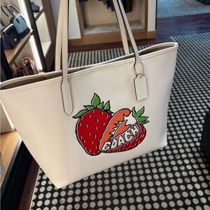 NWT Coach Large City Tote Red and Tan with Strawberry